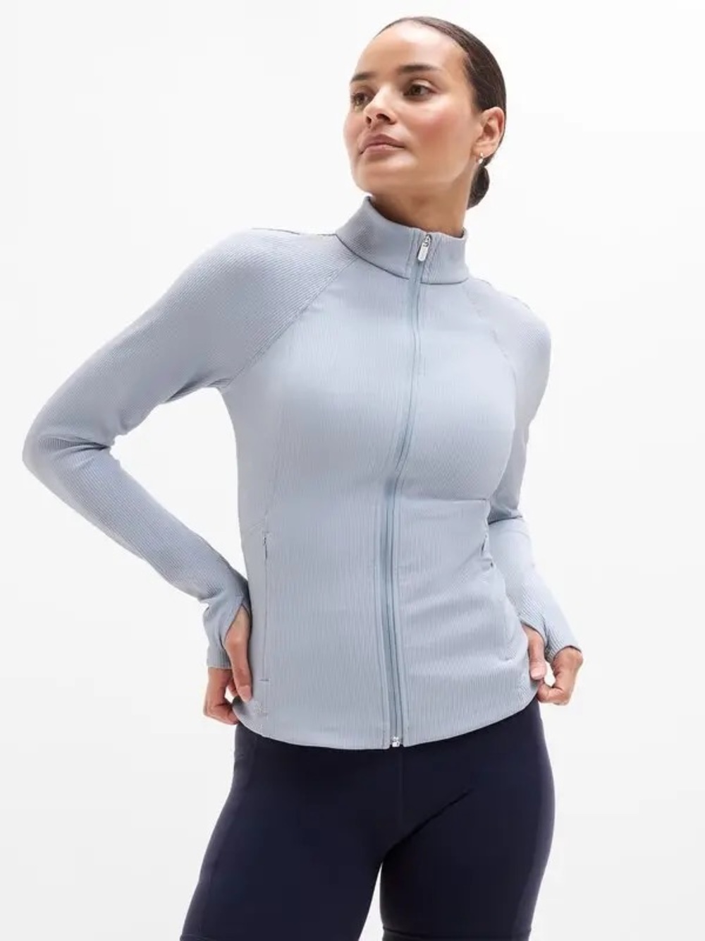 Athleta Salutation Ribbed Zip-Up Jacket 2.0 Blue Star Large